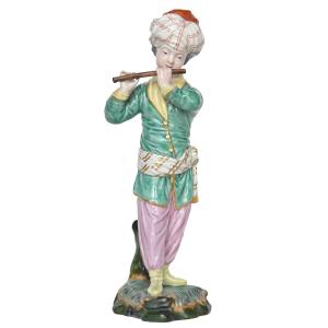 Porcelain Figurine From Höchst Passau Depicting A Flutist From The "the Turkish Orchestra" Series