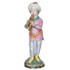 Statuette en porcelaine de Höchst Passau, jouer de la trompette de la série L'orchestre turc