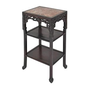 Table d'appoint Chine en bois sculptée et marbre 