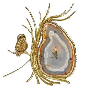 Pendule lumineuse en laiton doré et une tranche d'agate attribué à Richard et Isabelle Faure