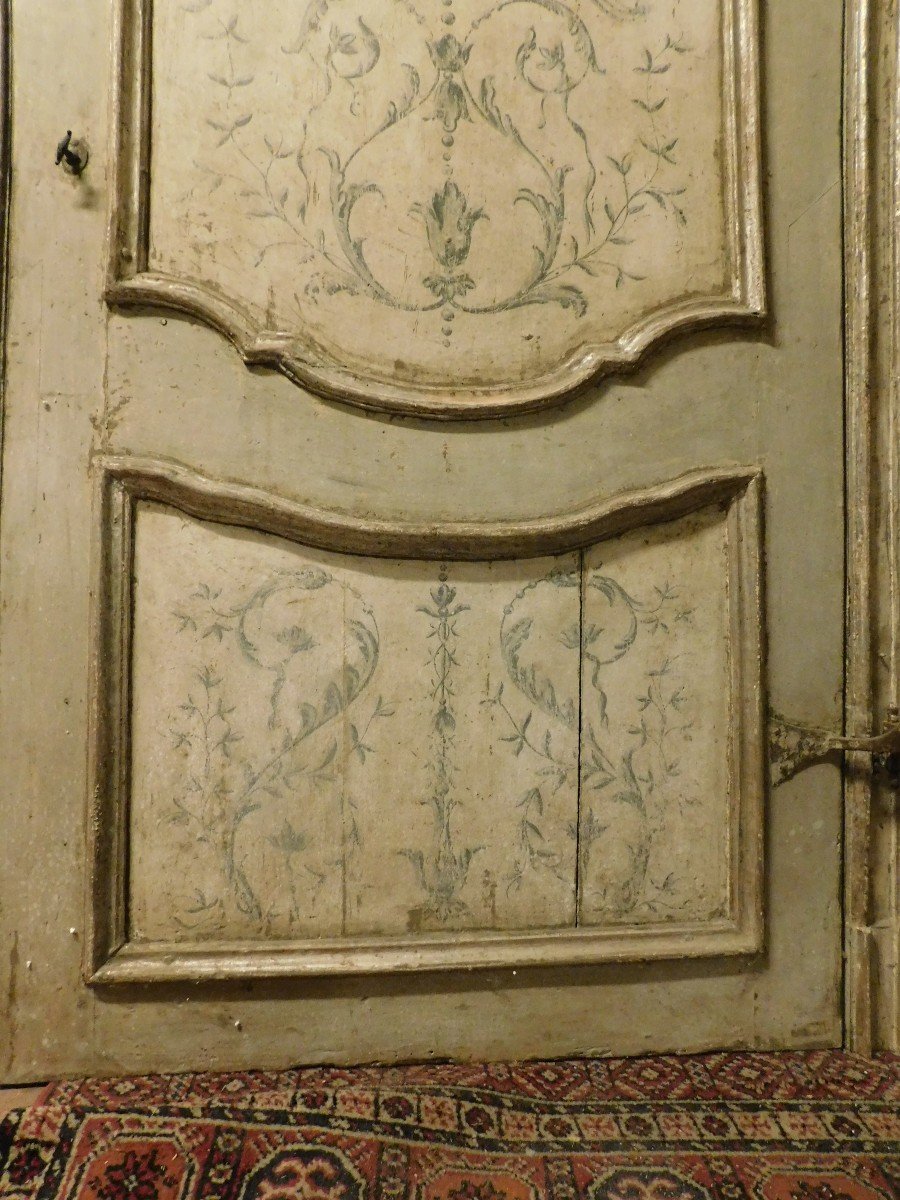 Ancienne Porte Laquée Et Argentée, Peinte Et Complète Avec Cadre, Du XVIIIe Siècle, Italie-photo-4