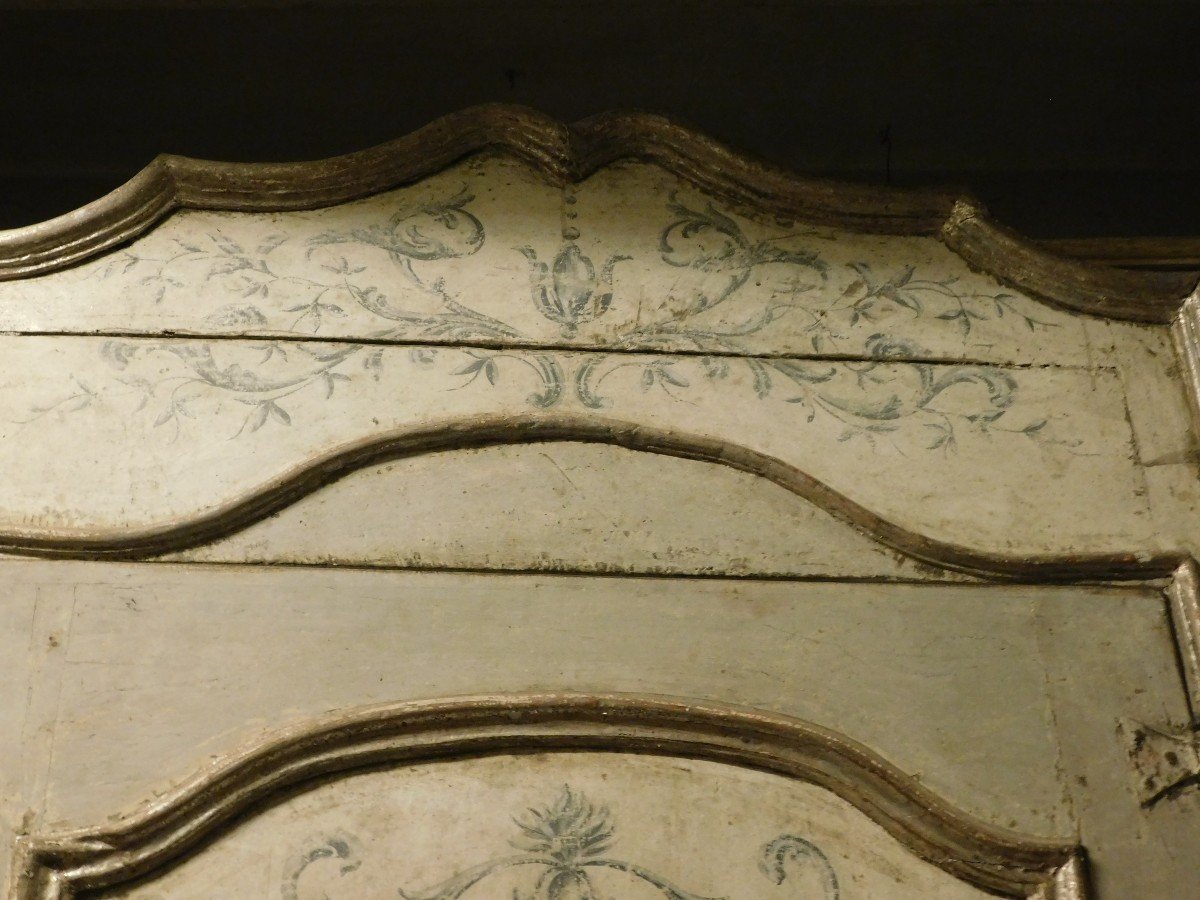 Ancienne Porte Laquée Et Argentée, Peinte Et Complète Avec Cadre, Du XVIIIe Siècle, Italie-photo-1