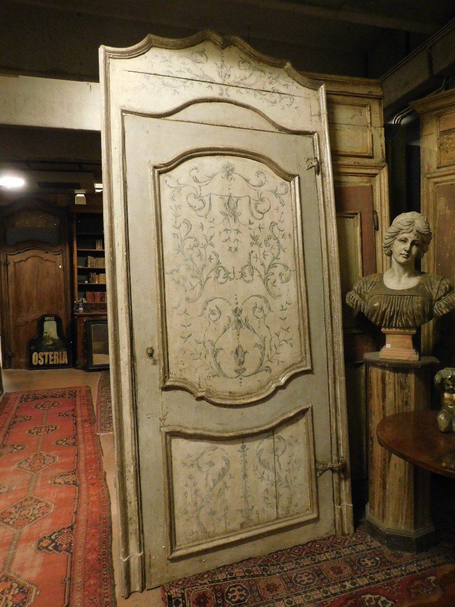 Ancienne Porte Laquée Et Argentée, Peinte Et Complète Avec Cadre, Du XVIIIe Siècle, Italie-photo-3
