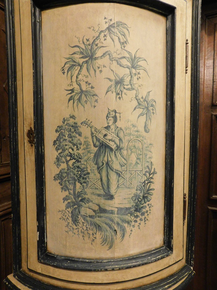 Antique Pair Of Corner Cabinets In Lacquered Wood With Chinoiserie, 18th Century-photo-4