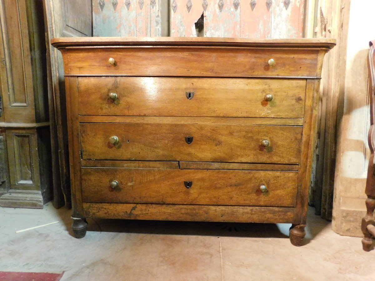 Commode Classique Antique En Noyer, 4 Tiroirs, XIXe Siècle, Italie-photo-2