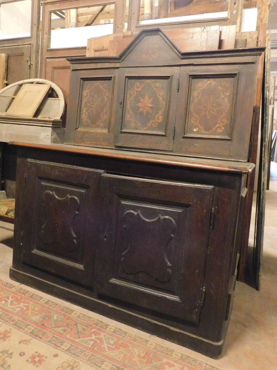 Buffet Ancien En Noyer Avec Incrustations, Avec Commode Et Placard, Italie Du XVIIIe Siècle-photo-2