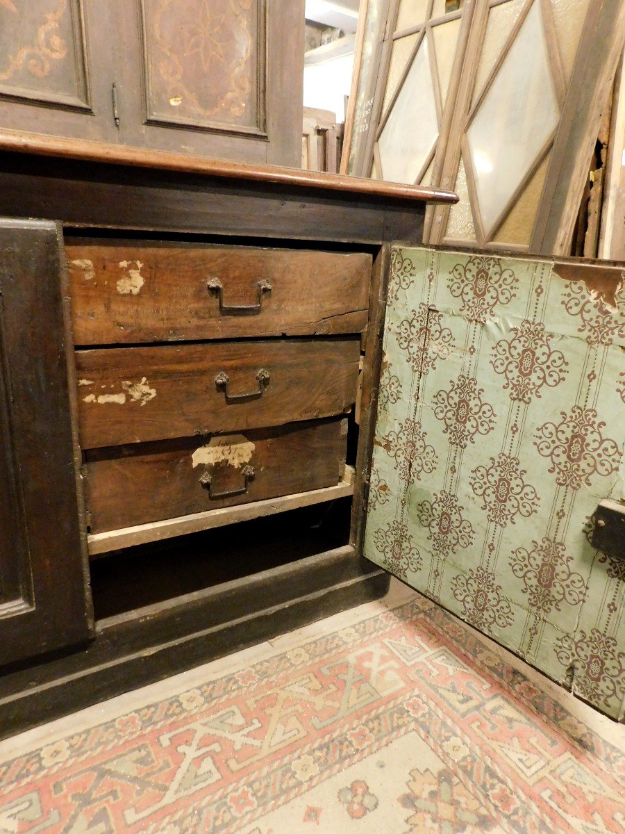 Buffet Ancien En Noyer Avec Incrustations, Avec Commode Et Placard, Italie Du XVIIIe Siècle-photo-4