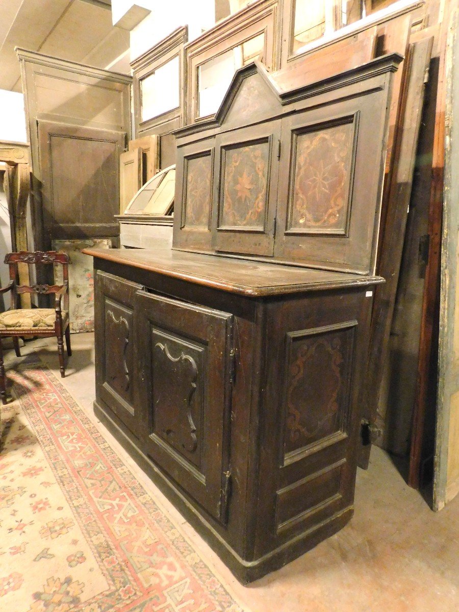 Buffet Ancien En Noyer Avec Incrustations, Avec Commode Et Placard, Italie Du XVIIIe Siècle-photo-1