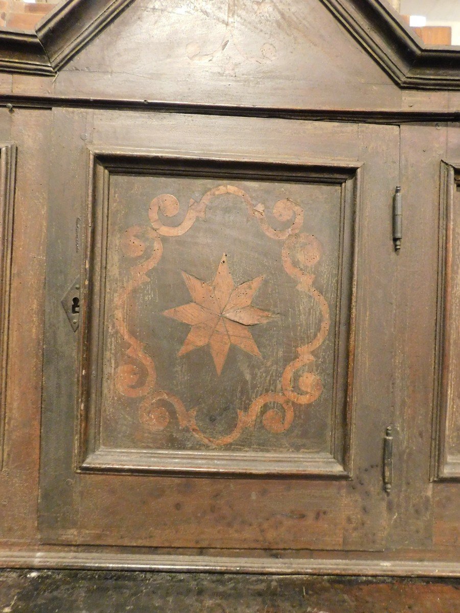 Buffet Ancien En Noyer Avec Incrustations, Avec Commode Et Placard, Italie Du XVIIIe Siècle-photo-4