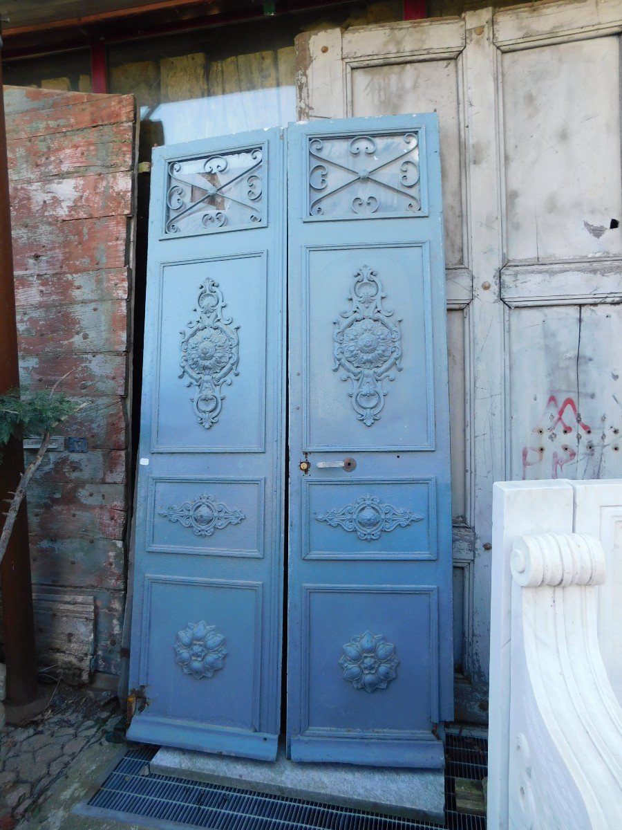 Ancienne Porte d'Entrée Ou d'Extérieur, En Fer Forgé à Deux Vantaux, Du XIXe Siècle, France-photo-2