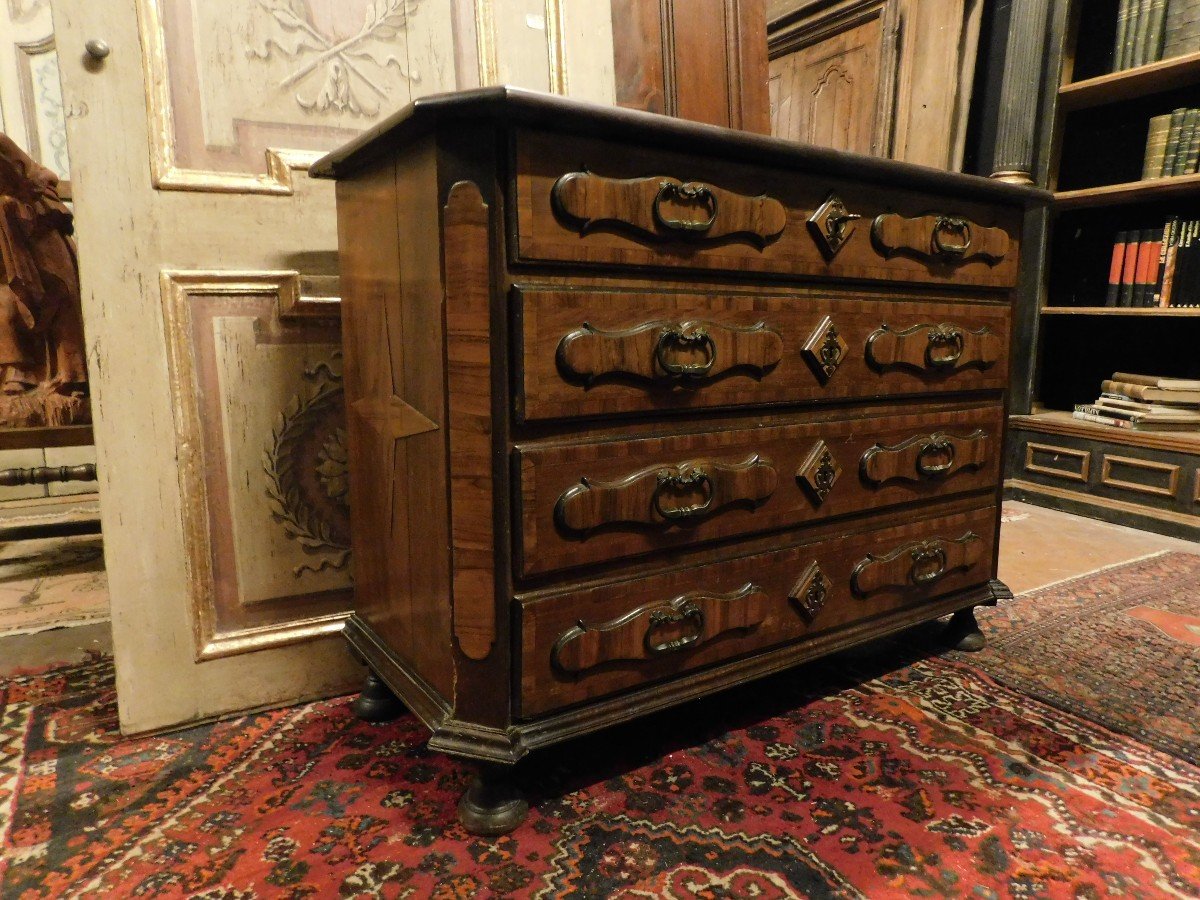 Commode Ancienne, Commode En Noyer Et Bruyère Marquetée, Italie Du XVIIIe Siècle-photo-2