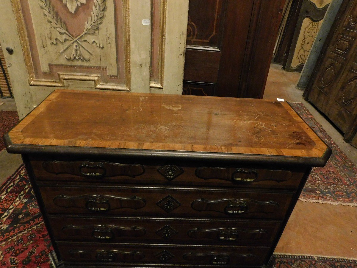 Commode Ancienne, Commode En Noyer Et Bruyère Marquetée, Italie Du XVIIIe Siècle-photo-2