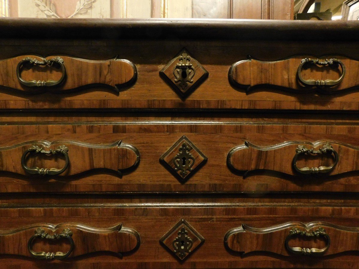 Commode Ancienne, Commode En Noyer Et Bruyère Marquetée, Italie Du XVIIIe Siècle-photo-3