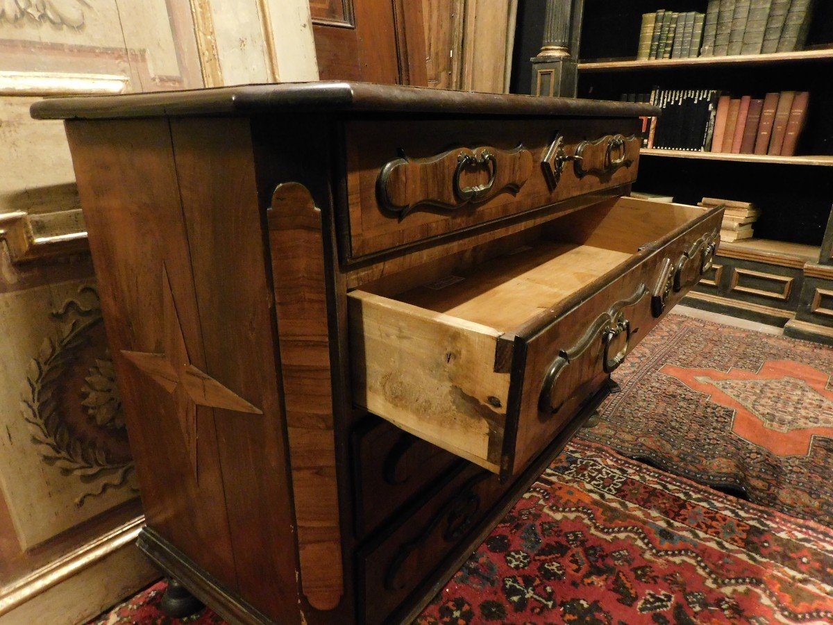 Commode Ancienne, Commode En Noyer Et Bruyère Marquetée, Italie Du XVIIIe Siècle-photo-5