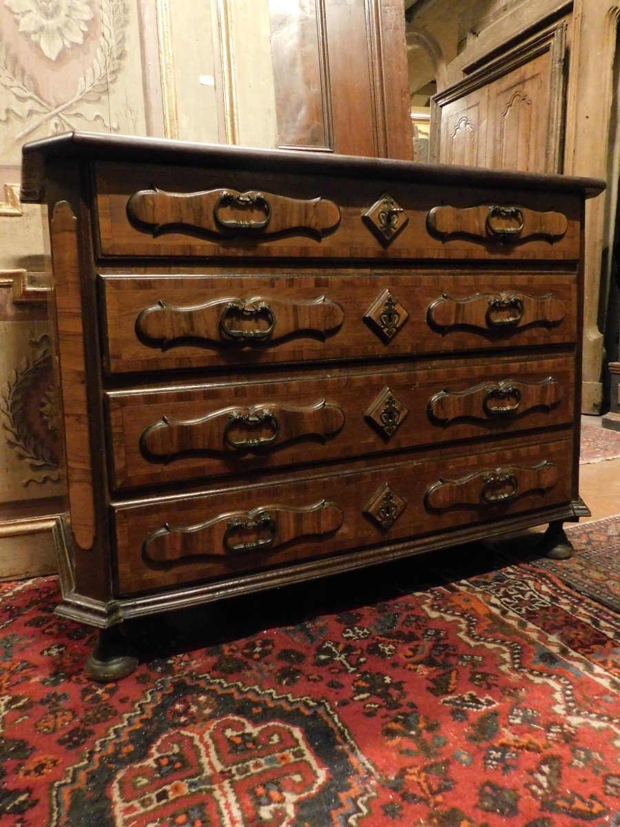 Commode Ancienne, Commode En Noyer Et Bruyère Marquetée, Italie Du XVIIIe Siècle