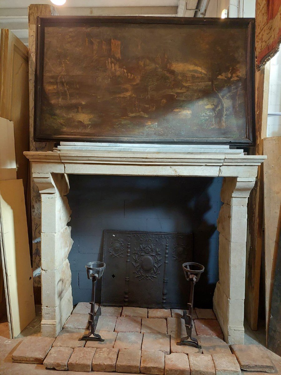Manteau De Cheminée Ancien En Pierre De Trani, Provenance d'Italie Au XIXe Siècle