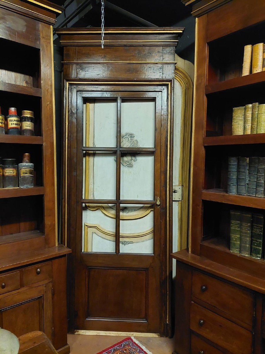 Meuble Ancien De Pharmacie En Noyer, 3 Meubles + Comptoir + 2 Portes, Italie XIXe Siècle-photo-1