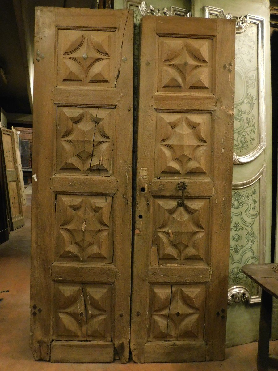 Double Entrance Door Carved In Walnut, Italy