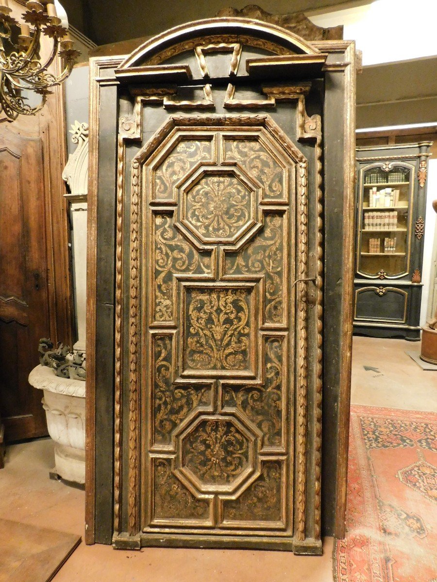Pair Of Sculpted, Lacquered And Gilded Interior Doors, Original Frame, Florence-photo-2