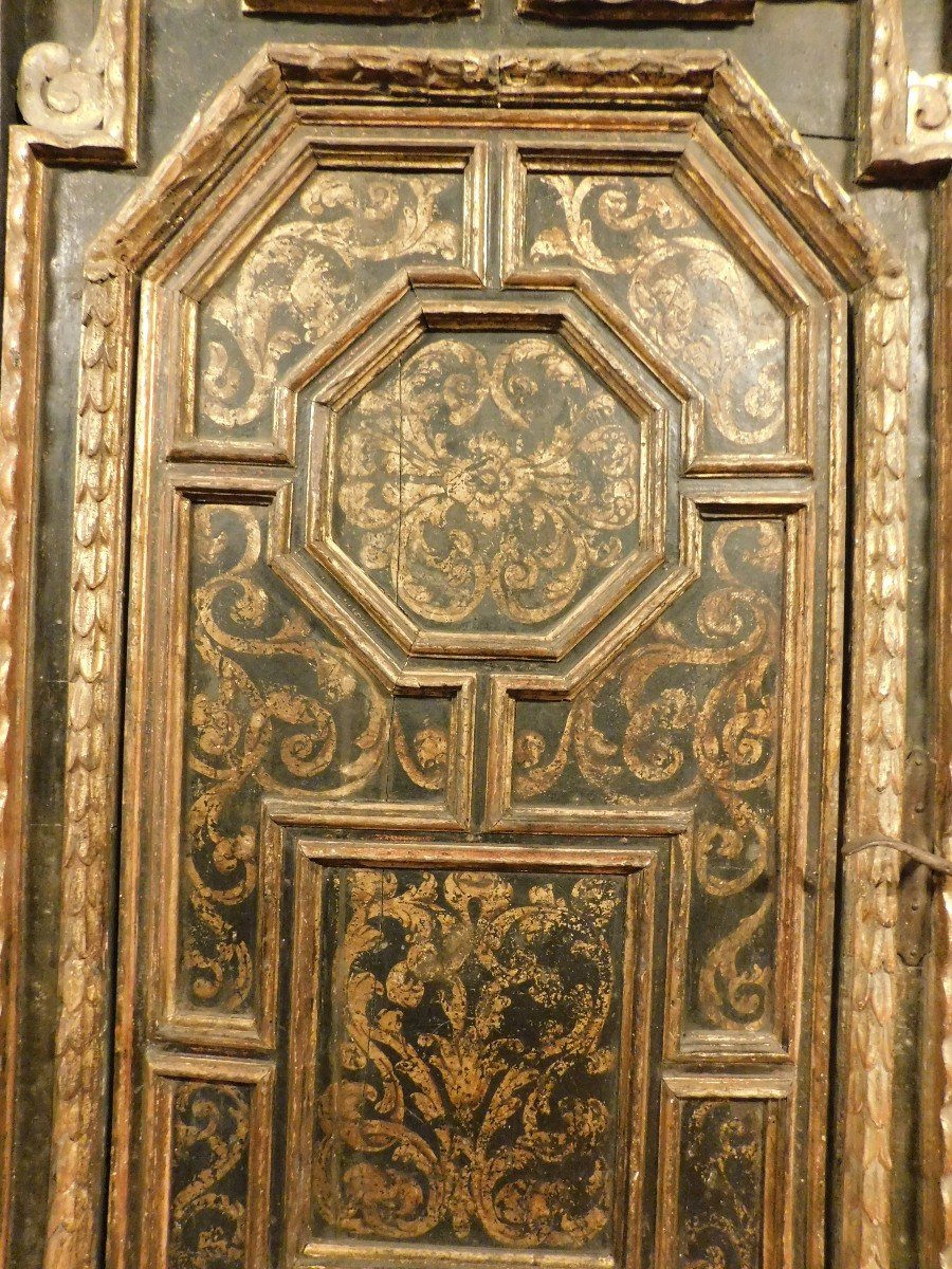 Pair Of Sculpted, Lacquered And Gilded Interior Doors, Original Frame, Florence-photo-4
