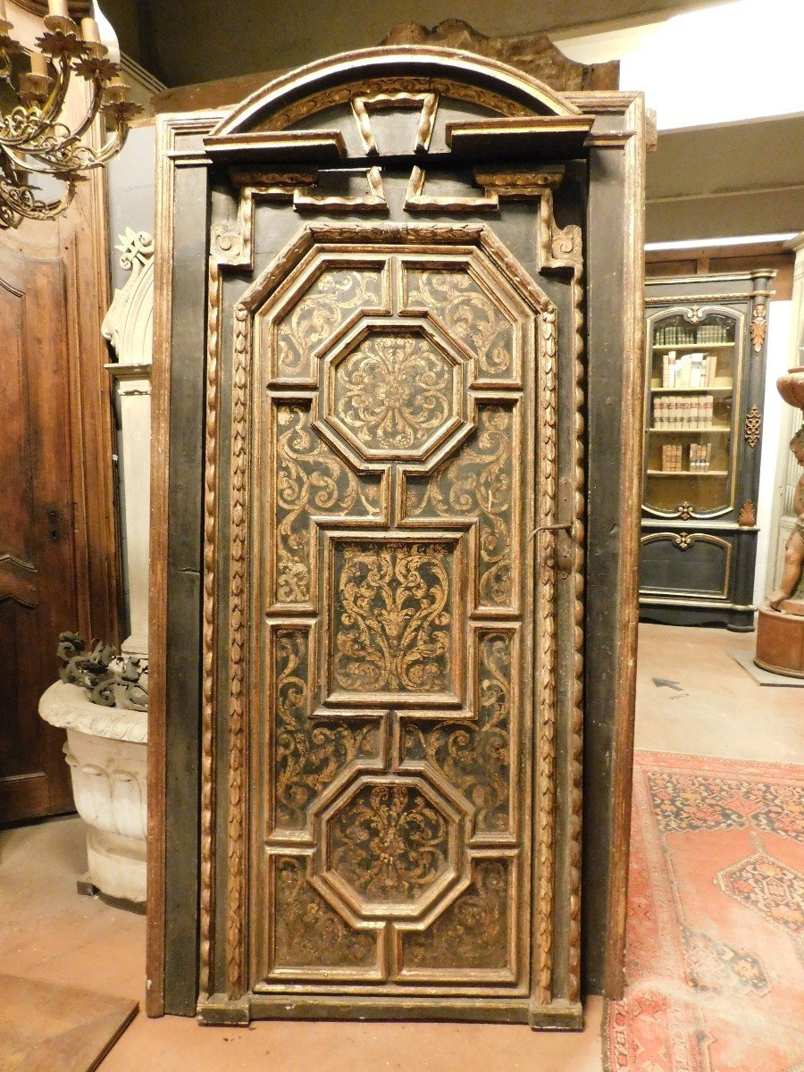 Pair Of Sculpted, Lacquered And Gilded Interior Doors, Original Frame, Florence