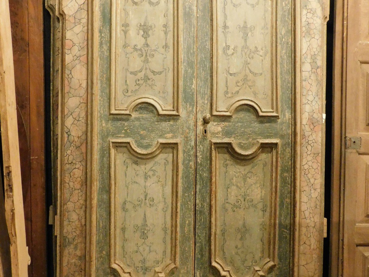 N.2 Portes Intérieures Doubles, Laquées Et Peintes Avec Cadre En Faux Marbre, Naples (italie)-photo-2