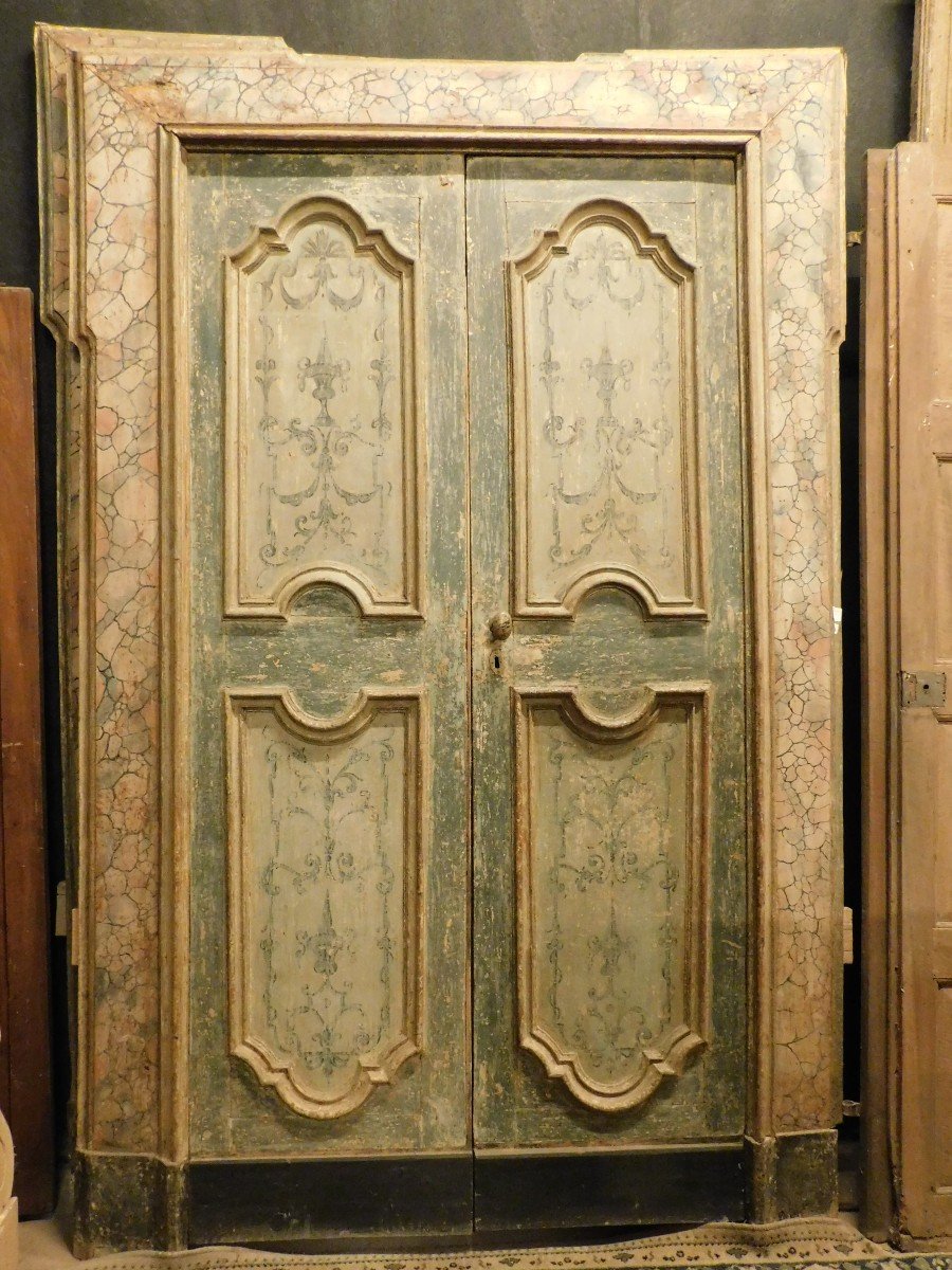 N.2 Portes Intérieures Doubles, Laquées Et Peintes Avec Cadre En Faux Marbre, Naples (italie)-photo-4