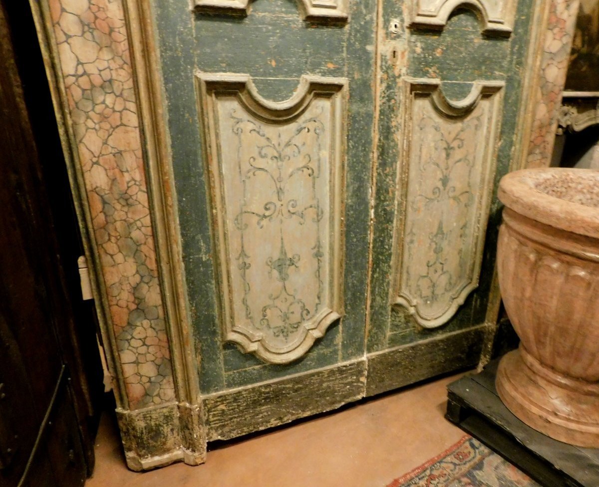 N.2 Portes Intérieures Doubles, Laquées Et Peintes Avec Cadre En Faux Marbre, Naples (italie)-photo-2