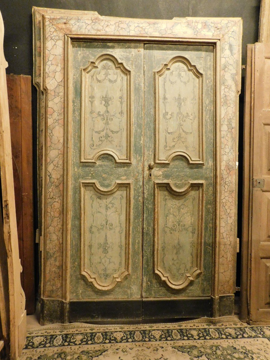 N.2 Portes Intérieures Doubles, Laquées Et Peintes Avec Cadre En Faux Marbre, Naples (italie)