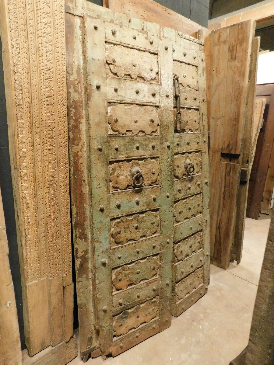 Ethnic Entrance Door, Carved And Lacquered With Irons, India-photo-2