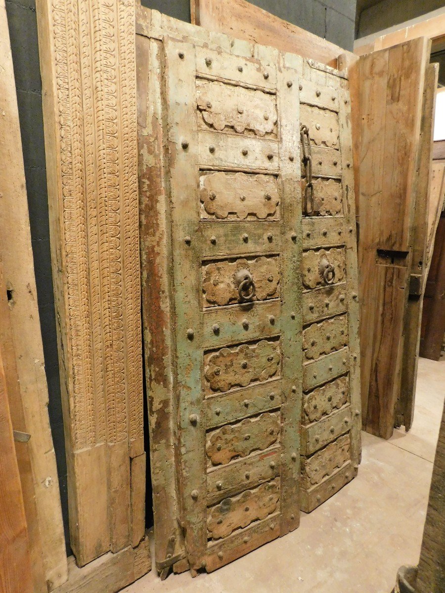 Ethnic Entrance Door, Carved And Lacquered With Irons, India-photo-4