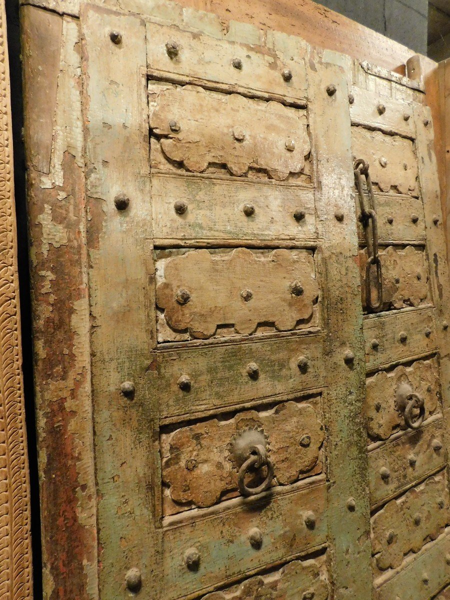 Ethnic Entrance Door, Carved And Lacquered With Irons, India-photo-1