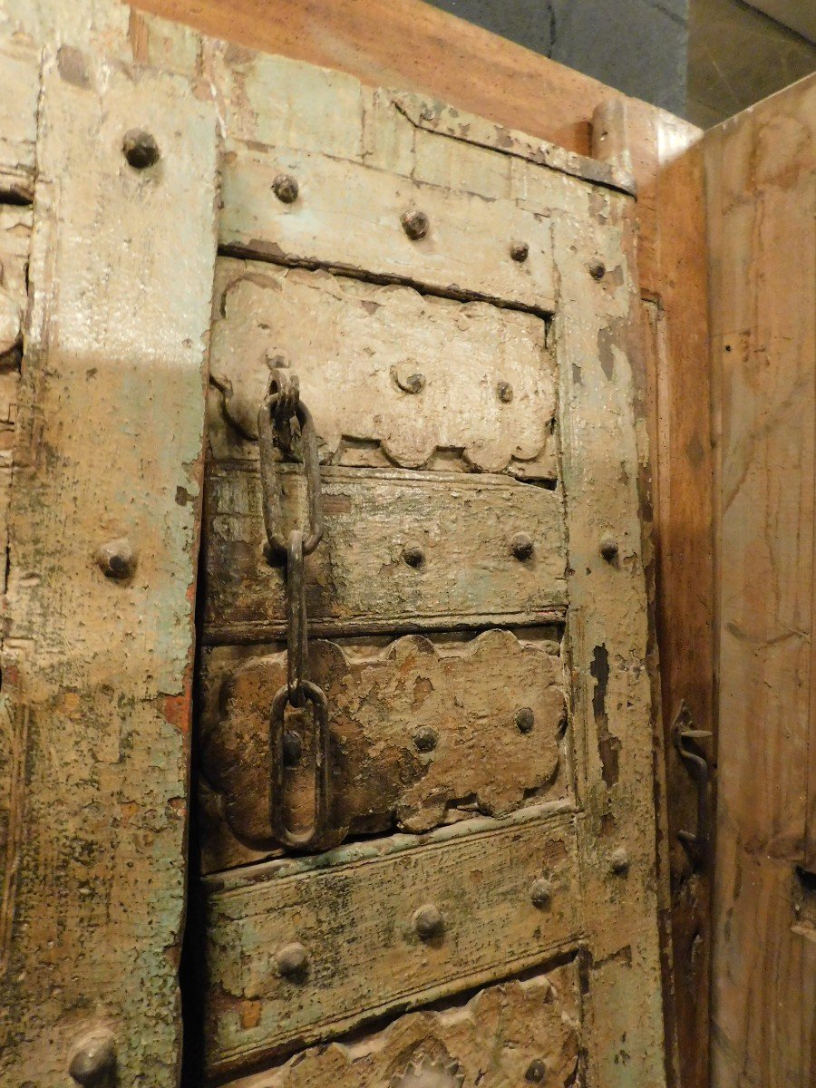 Ethnic Entrance Door, Carved And Lacquered With Irons, India-photo-3