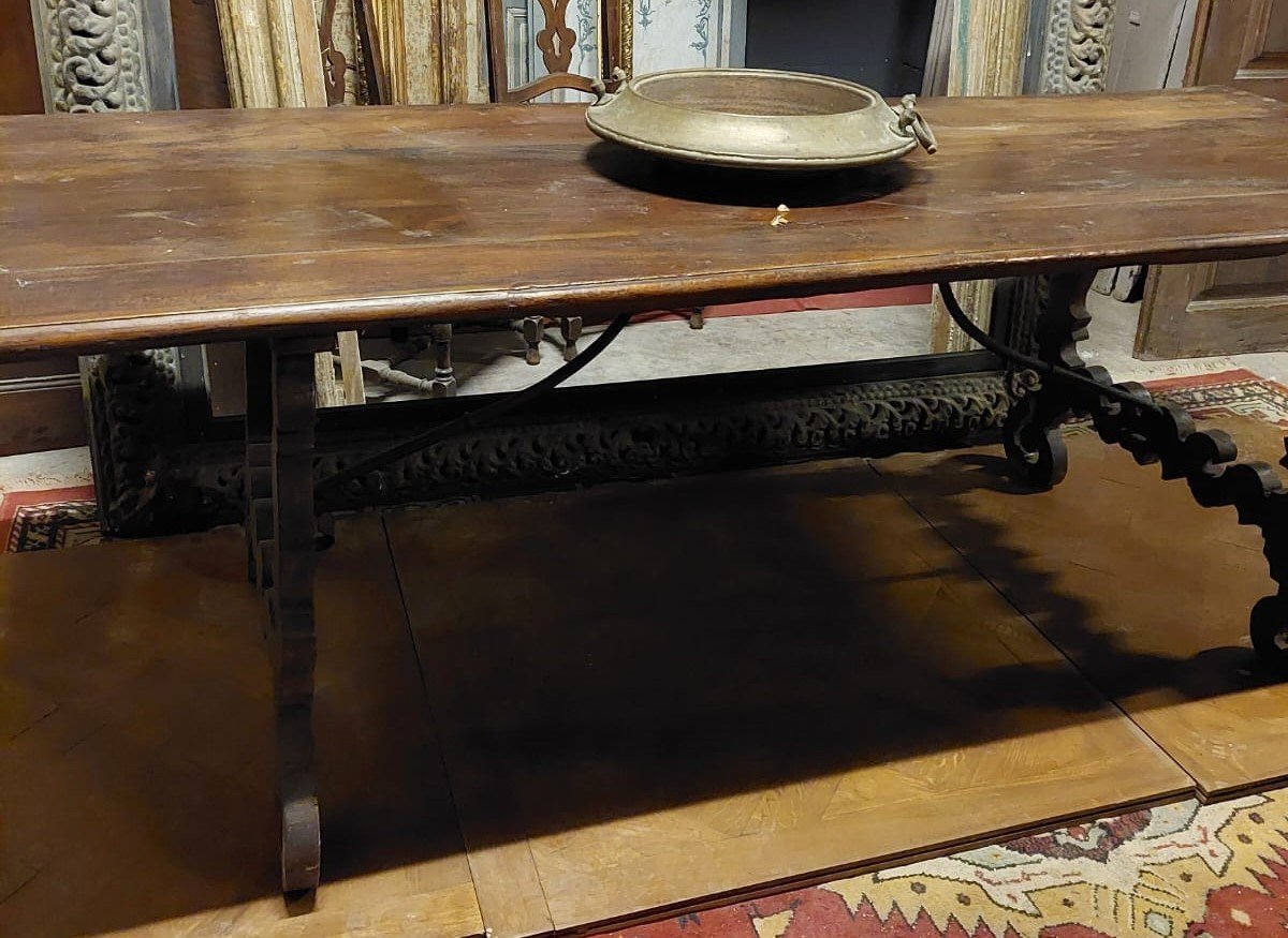 Old Fratino Table In Walnut, Wavy Legs, Italy-photo-3