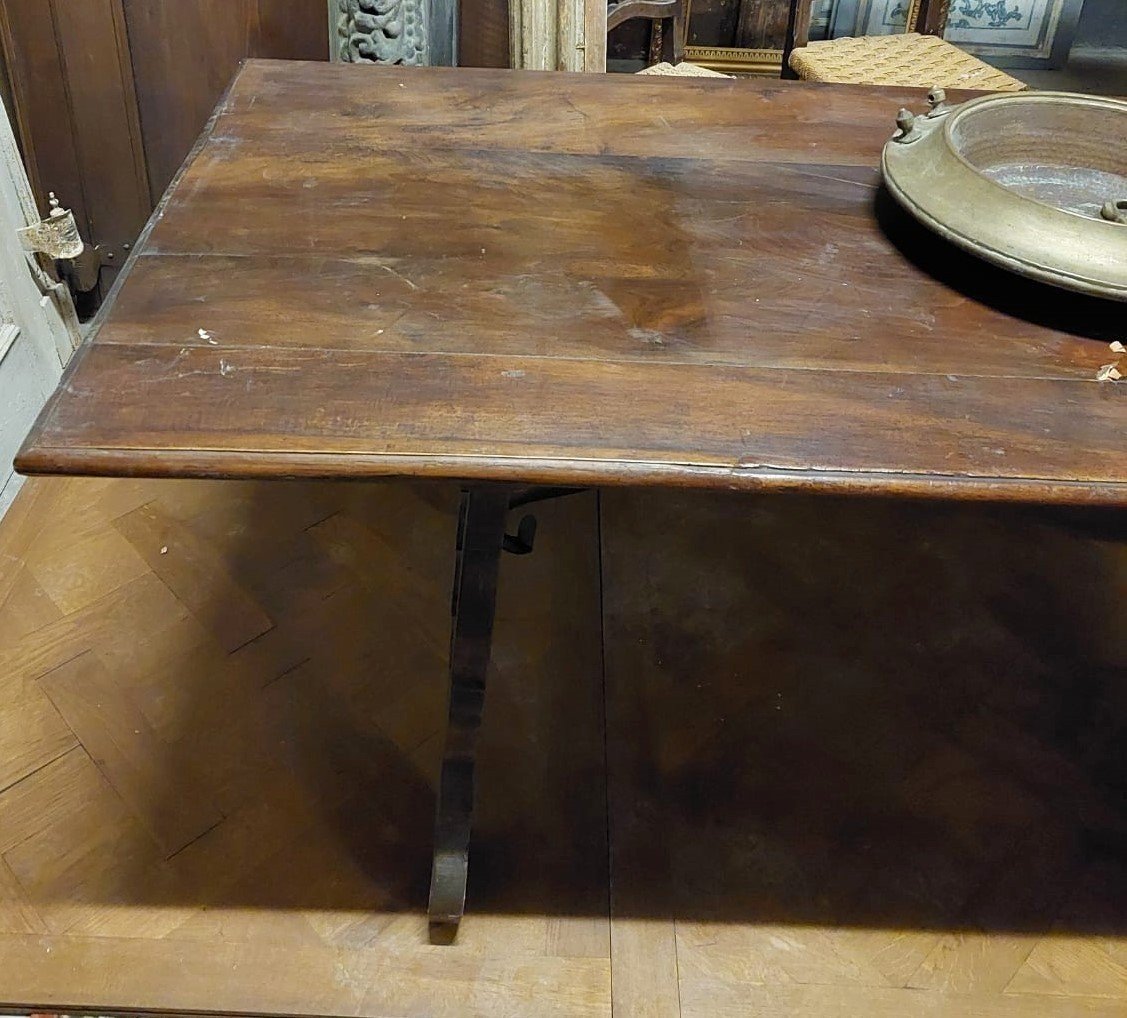 Old Fratino Table In Walnut, Wavy Legs, Italy-photo-4