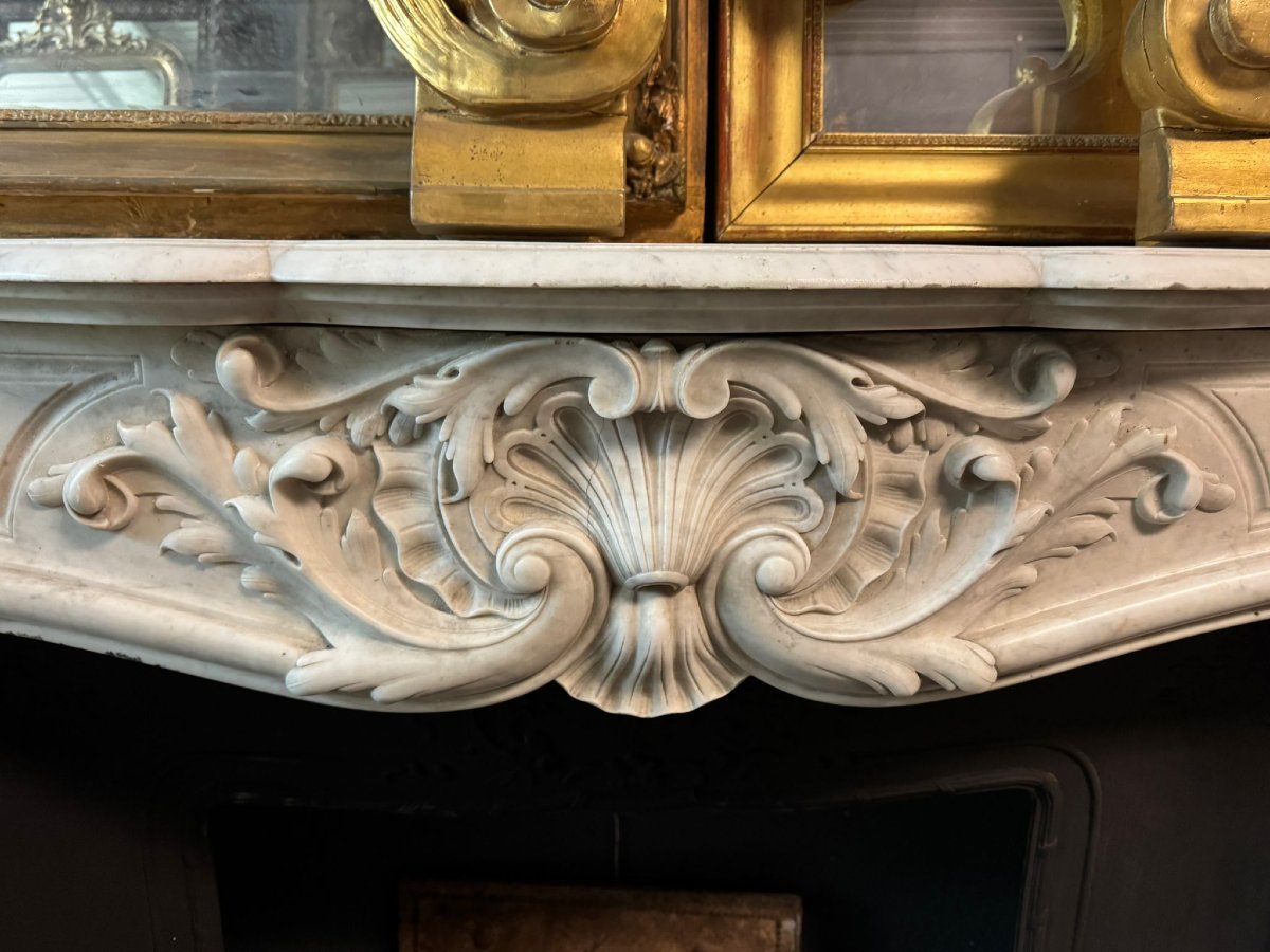 White Carrara Marble Fireplace With A Mantelpiece, Dating From The 19th Century-photo-3