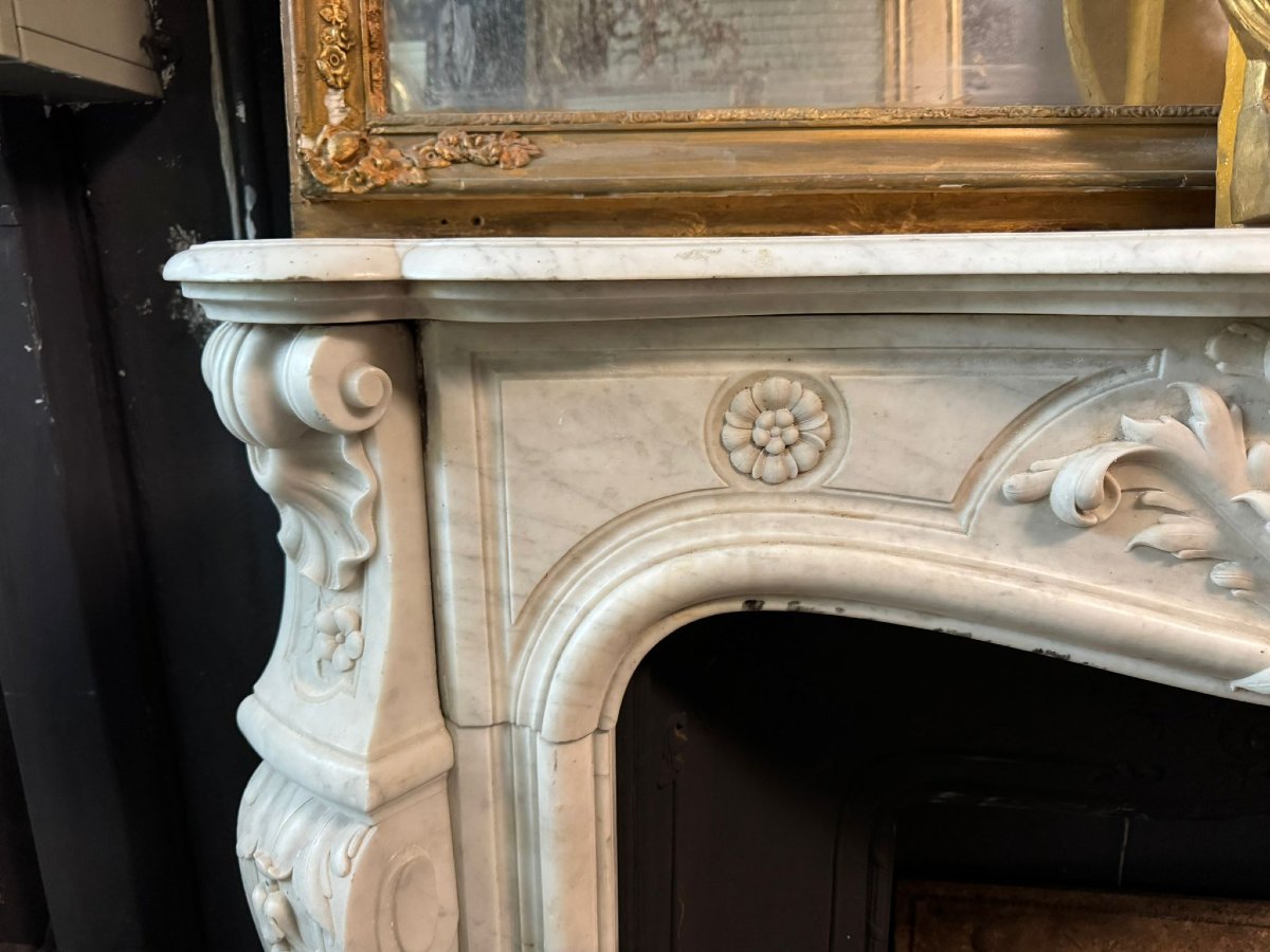 White Carrara Marble Fireplace With A Mantelpiece, Dating From The 19th Century-photo-4