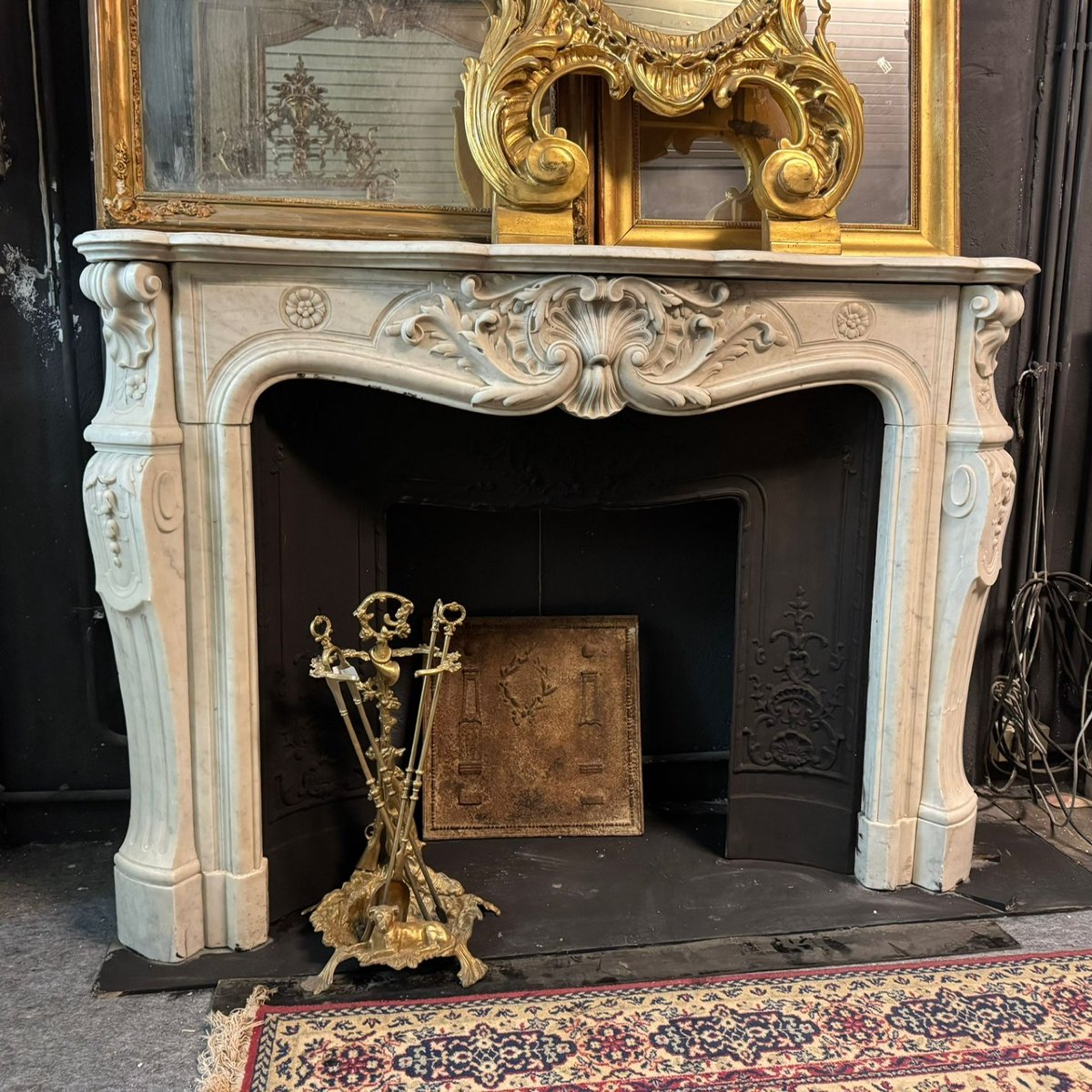 White Carrara Marble Fireplace With A Mantelpiece, Dating From The 19th Century