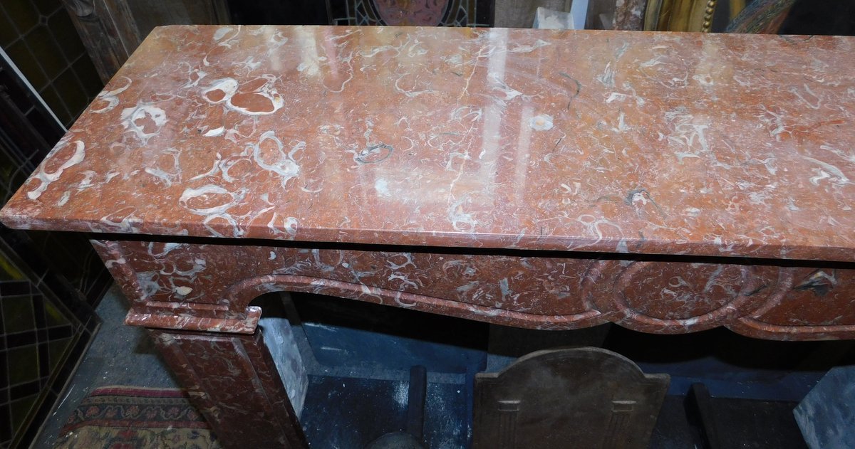 Cheminée de style Pompadour en marbre Rosso Francia, XIXe siècle-photo-3