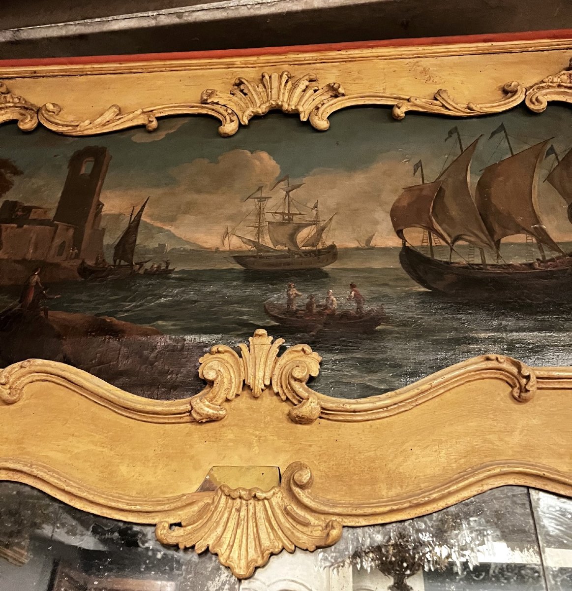 Wooden Mirror Above A Fireplace, 18th Century-photo-4