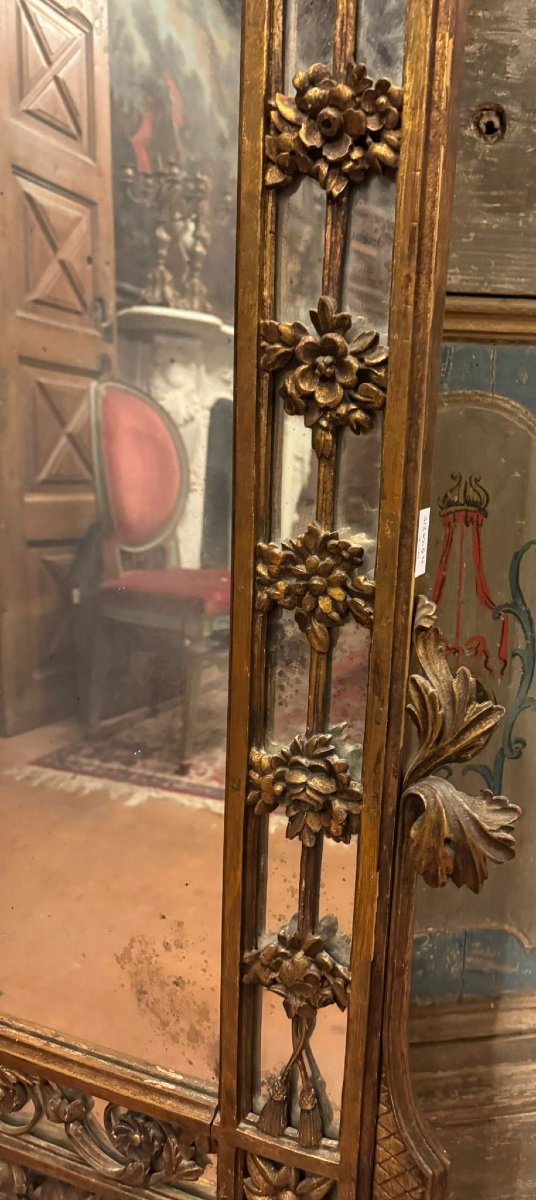 Miroir ancien en bois doré et sculpté, XVIIIe siècle-photo-3