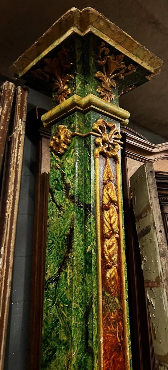 Paire de colonnes décoratives polychromes, XVIIIe siècle, originaires de Rome-photo-2