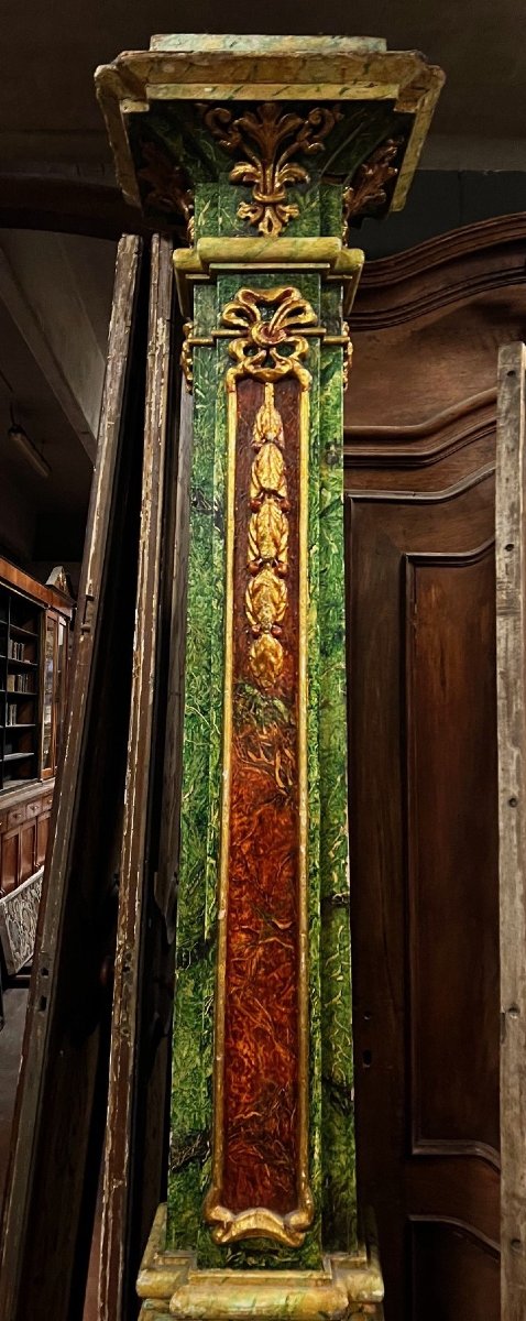 Paire de colonnes décoratives polychromes, XVIIIe siècle, originaires de Rome-photo-4