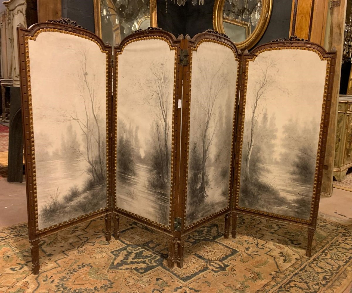 4-panel Folding Screen, 19th Century-photo-4