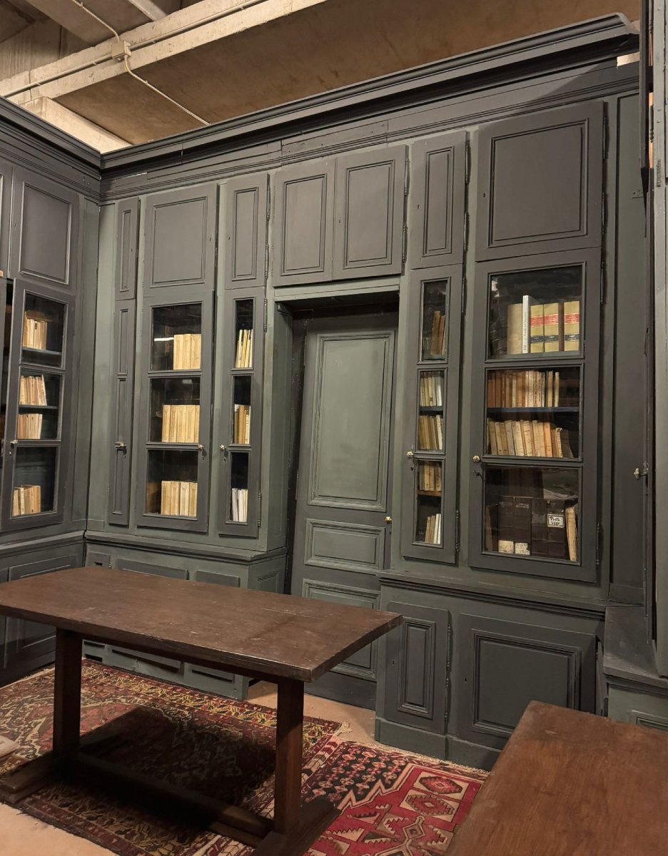 Large Wall-mounted Bookcase With Door, 19th Century-photo-1