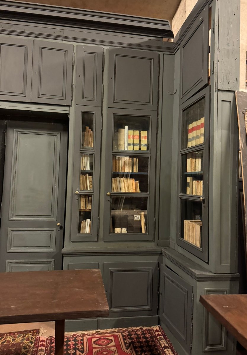 Large Wall-mounted Bookcase With Door, 19th Century-photo-2