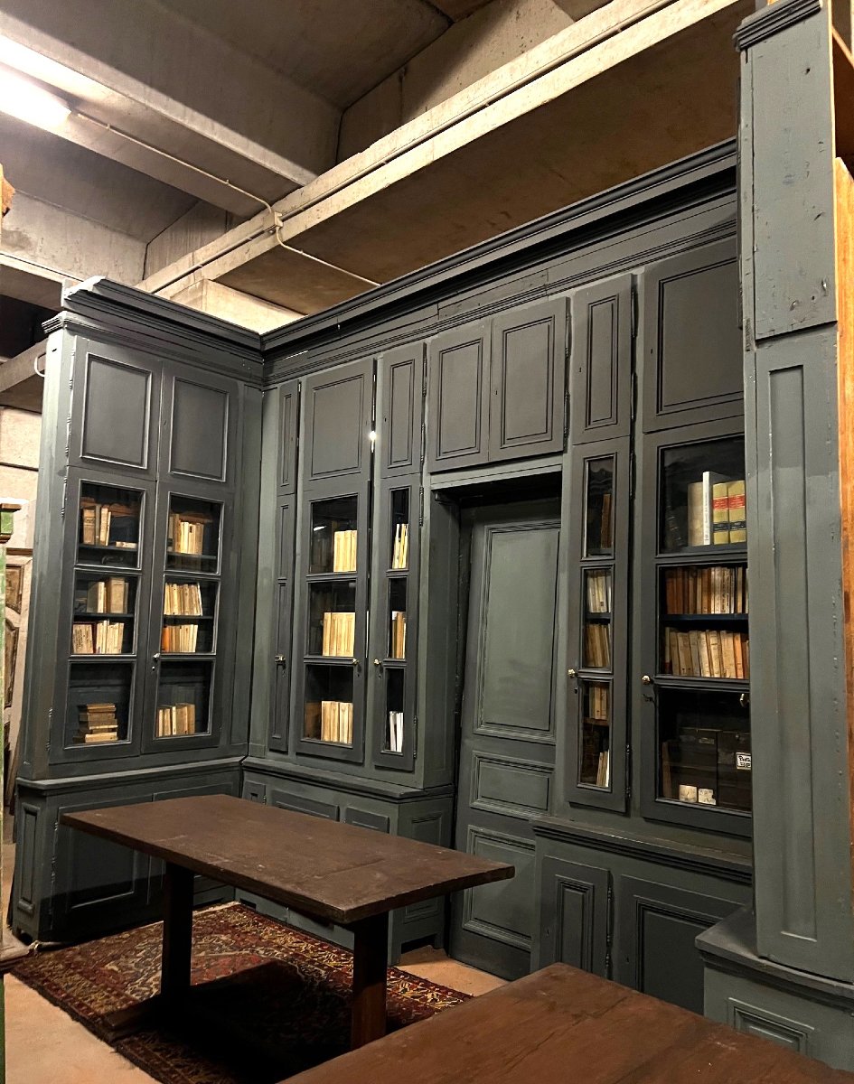 Large Wall-mounted Bookcase With Door, 19th Century