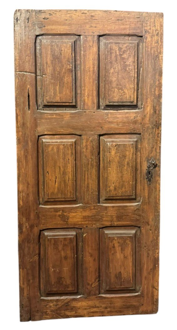 Antique Walnut Door With Six Carved Panels, Dating From The 18th Century-photo-4
