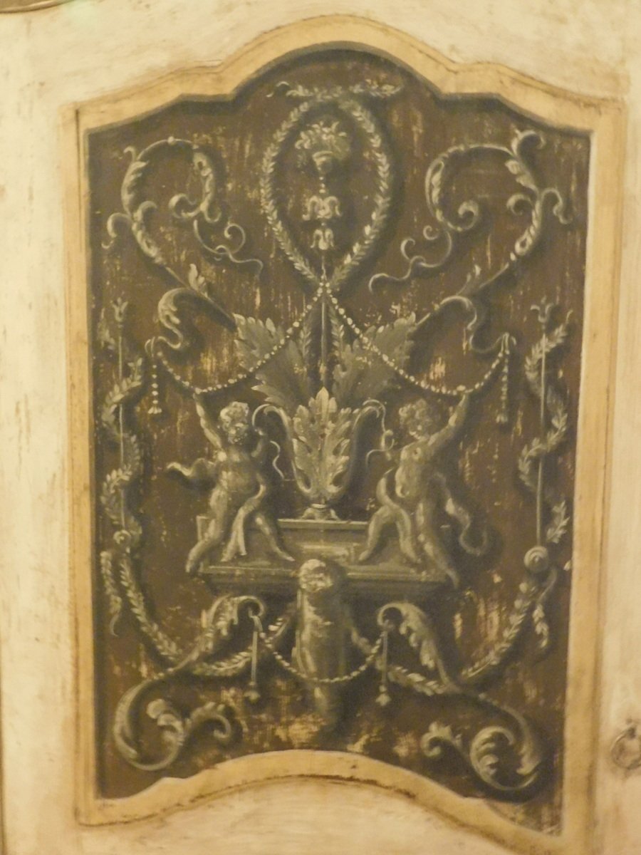Porte en bois peint, avec son cadre, XVIIIe siècle, Piémont.-photo-2