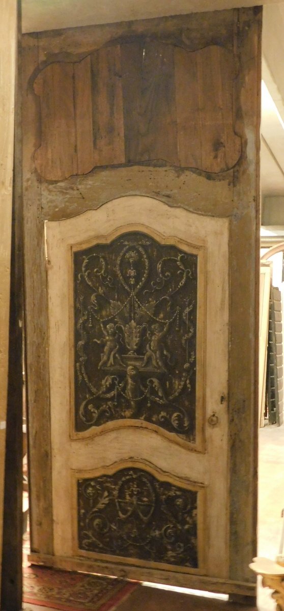 Porte en bois peint, avec son cadre, XVIIIe siècle, Piémont.-photo-3